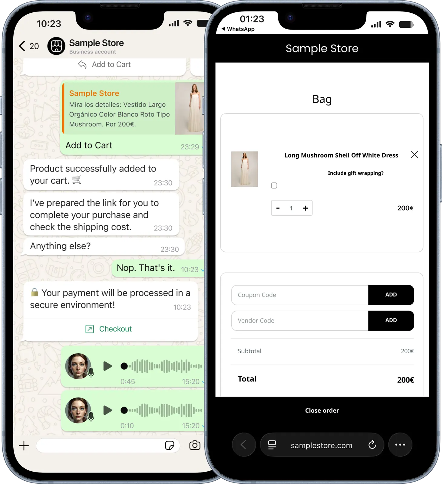 Checkout step in a WhatsApp buying journey